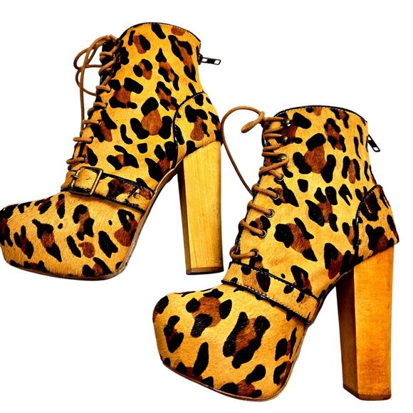 Steve Madden 6 Women's Ankle Boots Cheeta Print Fur 5 Inch Heels Shoes - Picture 1 of 7